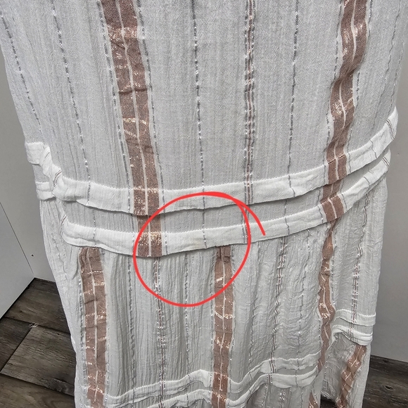 Versona White Rose Gold Stripe Tiered Flowy Boho Fringe Midi Skirt Summer - Picture 5 of 8